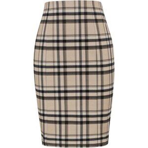 Womens Knee Length Elastic Waist Stretchy Skirt Plaid